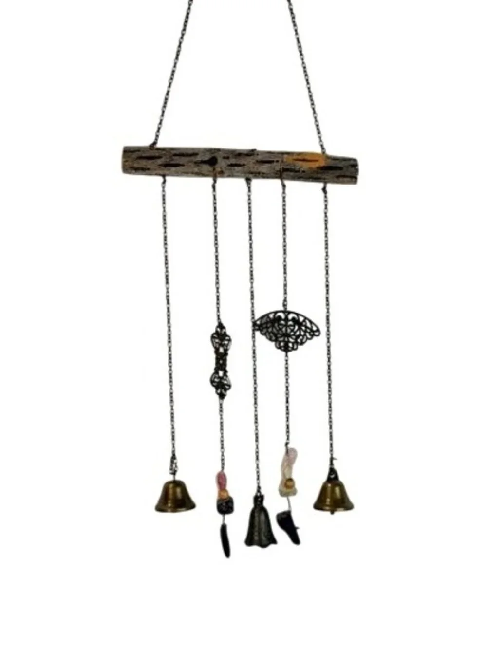 Rustic Cholla Wood Wind Chime – Boho Brass Bell Mobile, Desert Driftwood Hanging